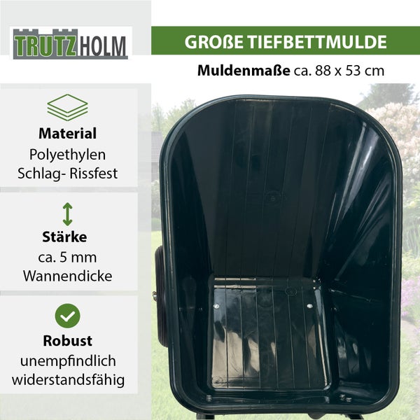 2 Rad Schubkarre 100l 160 kg Gartenkarre mit Vollgummi Rädern und Kunstoffwanne