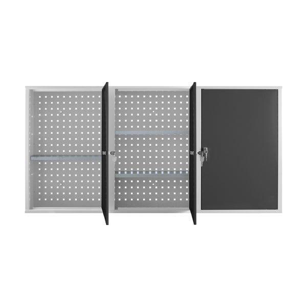 PROREGAL Werkzeugwandschrank mit 3 Türen + 4 Fachboden | HxBxT 75x150x20cm | Lichtgrau/Anthrazitgrau | Werkzeugschrank, Wandschrank