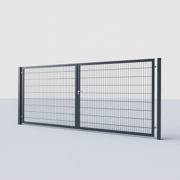 Zweiflügeliges Tor 4,0m breit 1,8m hoch RAL 7016 anthrazit 6/5/6 inkl. Zubehör mit 80x80 Pfosten