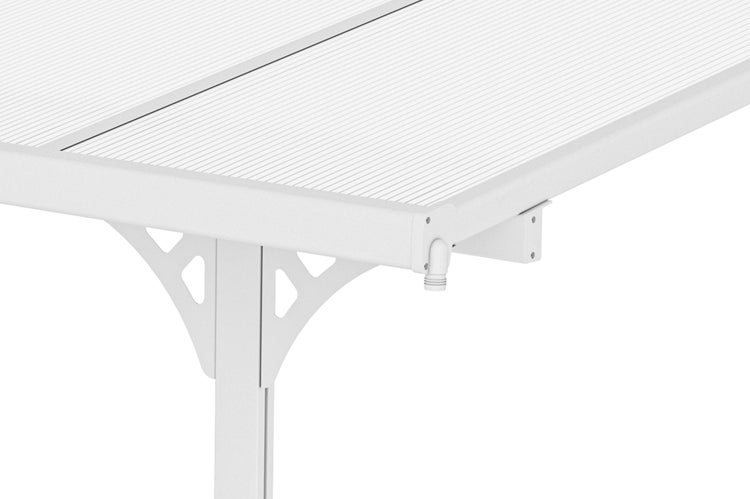 Terrassenüberdachung garten alu Weiß KLEO - Höhe verstellbar 374x300x225/270 cm - mit Polycarbonat Dach Weiß halbtransparent 6mm Auch Pergola/Carport