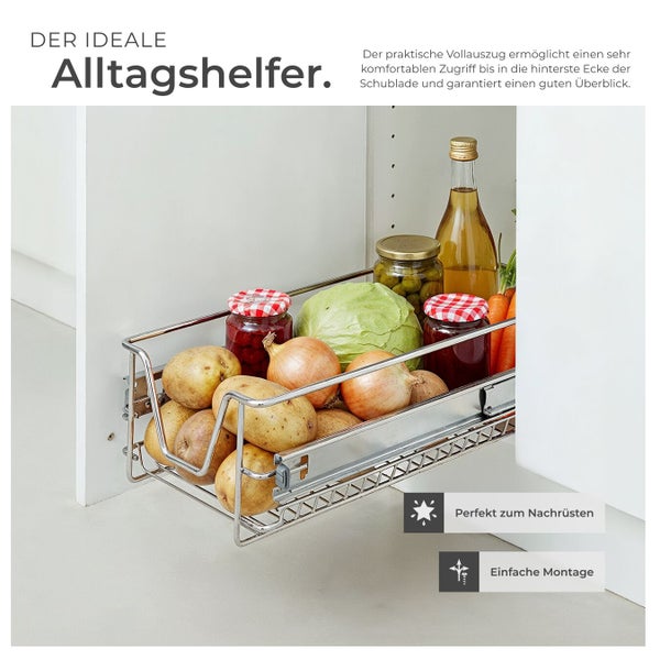 Auszugschrank mit Lebensmitteln gefüllt