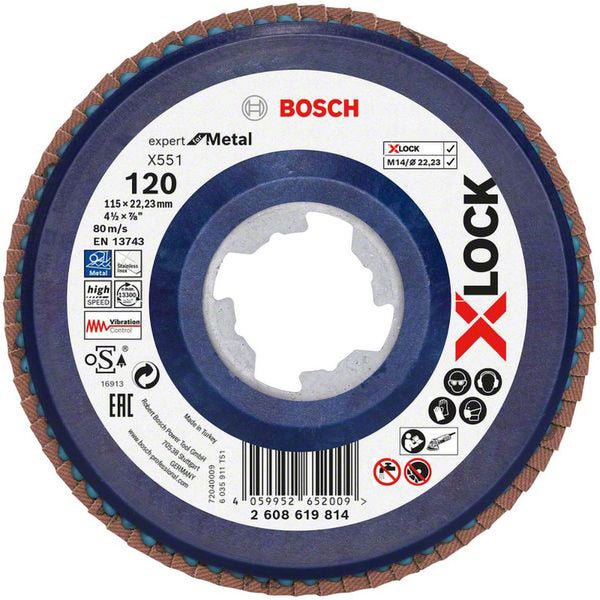 Bosch X-LOCK-Fächerschleifscheibe X551, Expert for Metal, K: 120, 115 mm - 2608619814