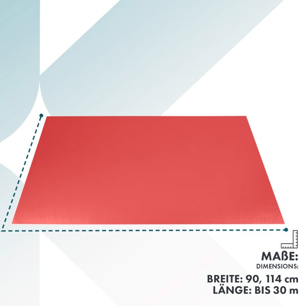 Produktmaße: Breite 90 oder 114 Zentimeter, Länge bis zu 30 Meter.