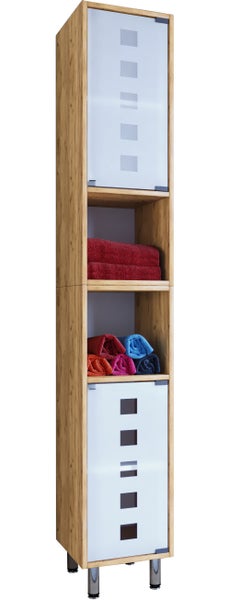 Holz Badmöbel Hochschrank Darola Glastür Honig-Eiche