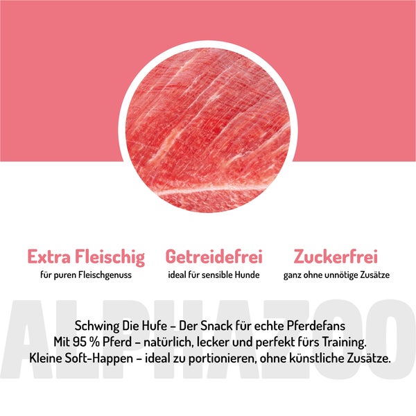 Pferdesnack mit 95 Prozent Pferdefleisch, getreidefrei und zuckerfrei