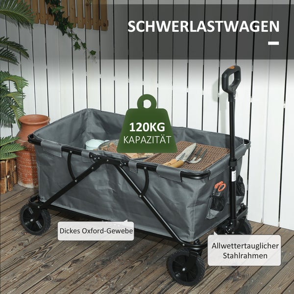 Outsunny Gartenwagen 120 kg belastbar, klappbar Transportwagen mit herausnehmbare Plane, Griff, Rädern, Lenkachse, Bollerwagen Handwagen Gartenkarre 160 Liter Gerätewagen für Haus Garten, Dunkelgrau