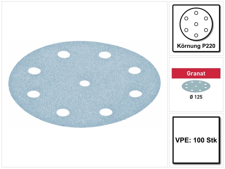 Festool Granat STF D125/8 P220 GR/100 Schleifscheibe 125 mm P220 100 Stk. ( 497172 ) für RO 125, ES 125, ETS 125, ETSC 125, ETS EC 125, LEX 125