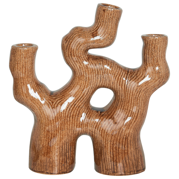 Dekorative braune Keramikvase mit drei Öffnungen