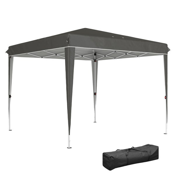 Outsunny Pavillon 3x3m, wasserabweisend Stabil Winterfest Pop-up Faltpavillon, UV Schutz 50+, Faltbar Partyzelt Gartenzelt mit Tasche, Gartenpavillon für Camping Garten, Dunkelgrau