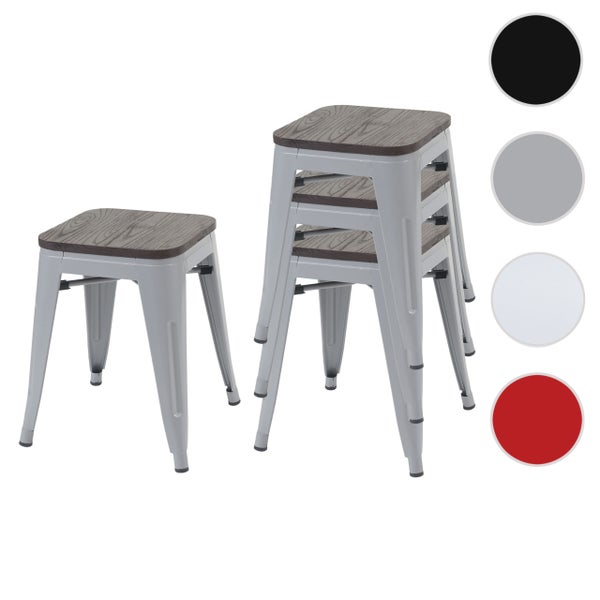 Stapelbare Barhocker aus Metall mit Holzsitzen