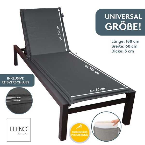 Lileno Home Liegenauflage in Universalgröße, circa 188 mal 60 mal 5 Zentimeter, mit Reißverschluss und Thermovlies-Polsterung.