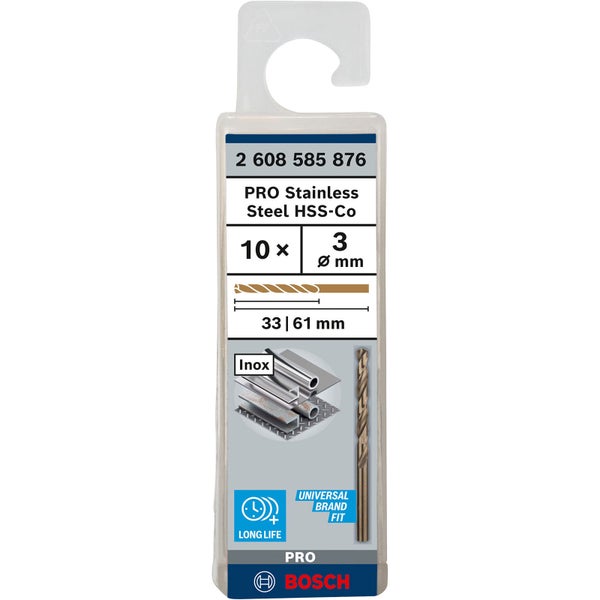 Bosch PRO Stainless Steel HSS-Co Spiralbohrer 3 x 33 x 61 mm - 2608585876