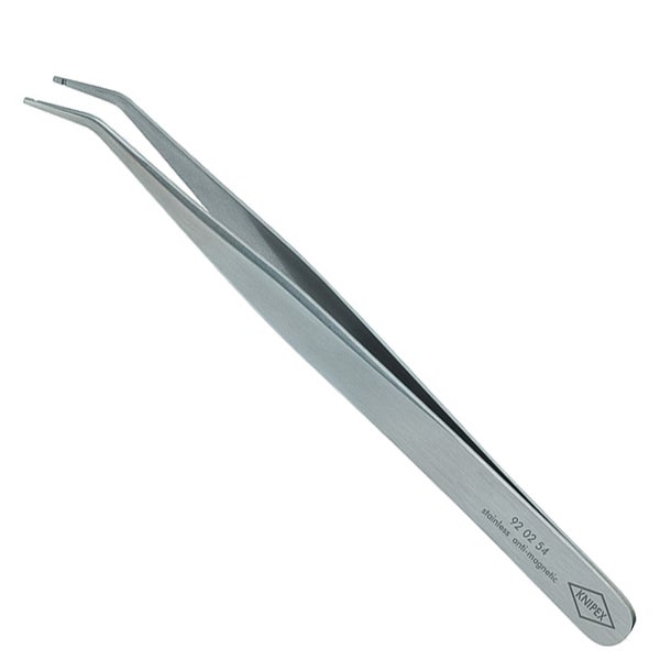 Knipex Präzisionspinzette mit abgewinkelten Spitzen, aus rostfreiem Stahl und antimagnetisch, Modell 92 02 54.