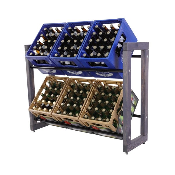 PROREGAL Getränkekistenregal HARZ HxBxT 85x112x35cm 6 Kisten auf 2 Ebenen Massives Kiefernholz Grau geölt