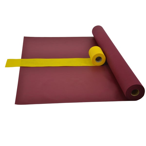 Sensalux Kombi-Set 1 Tischdeckenrolle 1m x 25m bordeaux + Tischläufer 15cm gelb