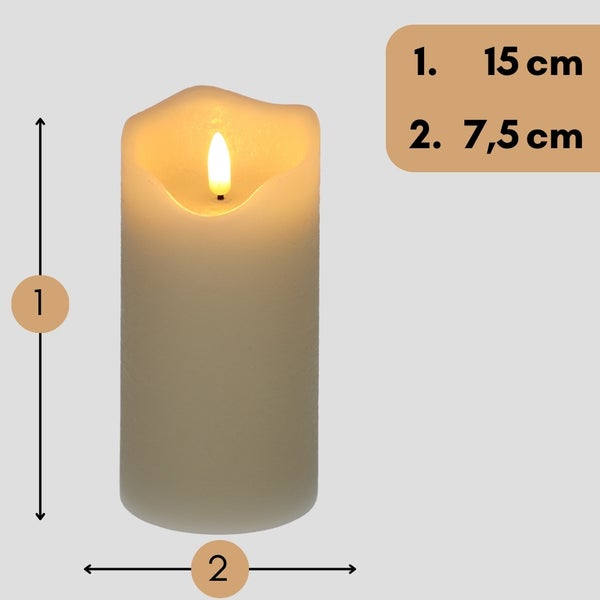 Dekorative LED Kerze mit den Maßen 15 cm Höhe und 7,5 cm Durchmesser