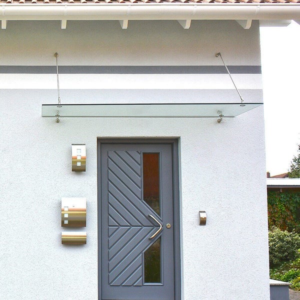 Home Deluxe - Glasvordach Klarglas - Maße: 200 x 90 cm - Verbundsicherheitsglas (VSG) - Verschiedene Größen - V2A rostfreies Edelstahlzubehör