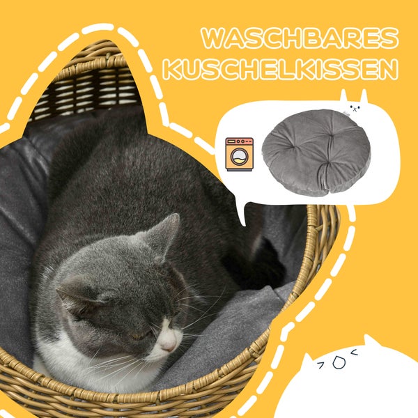 PawHut Rattan Katzenkorb, Ø50 x 31H cm, PE-Rattan, Polyester, Braun