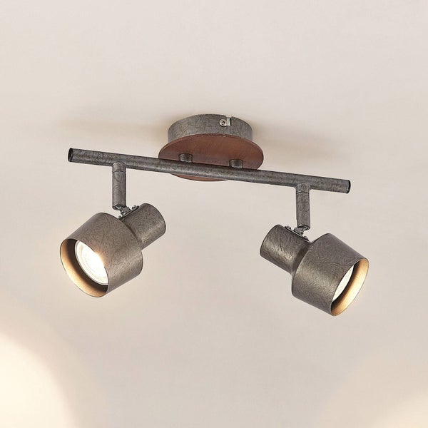 Lindby Strahler Sanem (Landhaus, Vintage Rustikal) in Alu aus Metall (2 flammig GU10) - Deckenlampe Deckenleuchte Lampe Spot Wohnzimmerleuchte