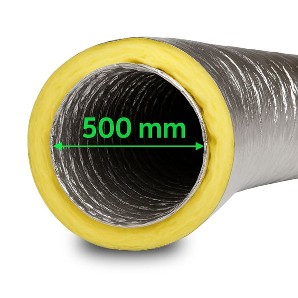Isoflexrohr 500mm – 1 Meter isolierter Abluftschlauch für Klimageräte, Growboxen & mehr – 4-Schicht Isolierung, Hohe Schalldämpfung, Feuergeschützt & Extra Stabil