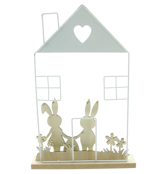 FRANK FLECHTWAREN | Hasenhaus Blumenwiese, METALL, MDF, 22,5 x 4,5 x 34,5 cm