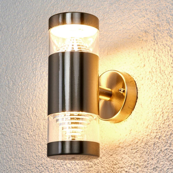 Lindby LED Wandleuchte außen Lanea (spritzwassergeschützt (Modern) in Alu aus Edelstahl, - Außenwandleuchten Wandlampe Led Außenlampe Outdoor für Außenwand/Hauswand Haus Terrasse &