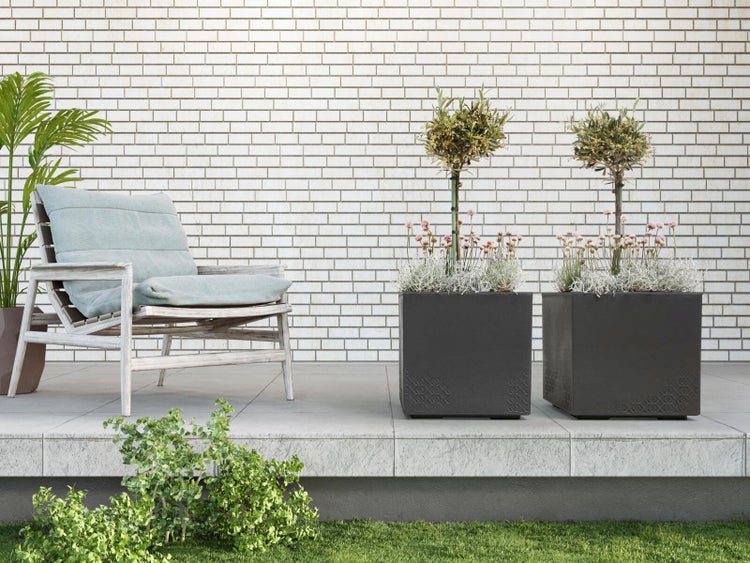 Ondis24 Pflanzkübel Beton 40 Caro Rollen 100% recycled hellgrau, Blumentopf, Pflanzgefäß