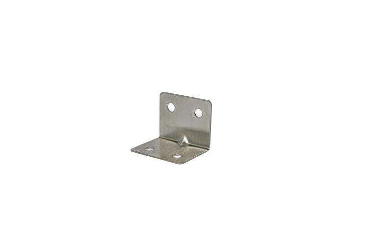Winkelverbinder aus Metall mit vier Bohrlöchern zur stabilen Befestigung von Bauteilen.