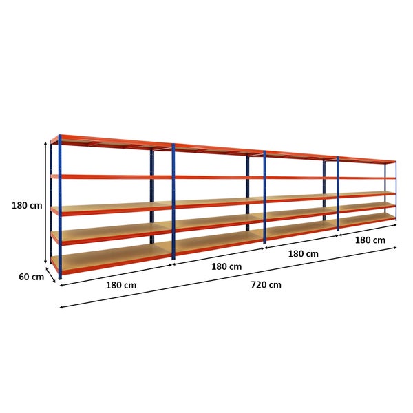 PROREGAL Mega Deal 4x Schwerlastregal Giant Elephant HxBxT 180 x 180 x 60cm Fachlast 200kg Blau-Orange