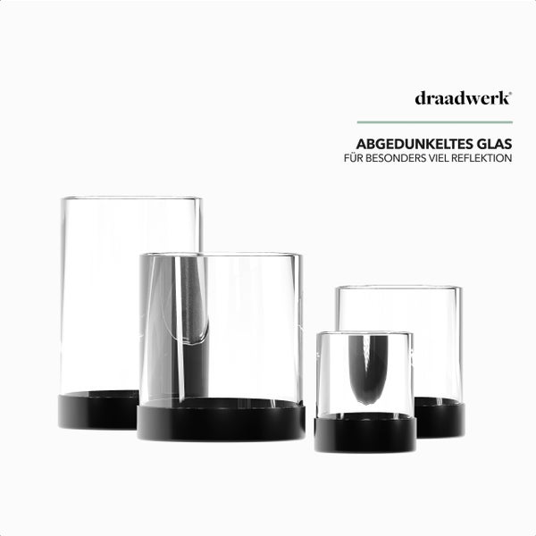 draadwerk® Kerzenhalter | 4er Set Tischdeko Windlichter | Teelichtgläser | Pulverbeschichtetes Metall & verdunkeltes Glas | Für Wohnung & Balkon | Stimmungsvolles Ambiente | Schwarz (Schwarz)