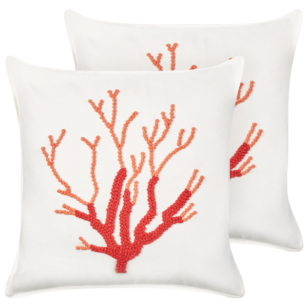 Dekokissen 2er Set CORALIUM Baumwolle 45 x 45 cm Weiß Pflanzenmuster