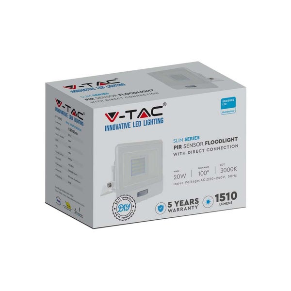 Verpackung einer V-TAC LED-Leuchte mit Bewegungssensor für den Außenbereich
