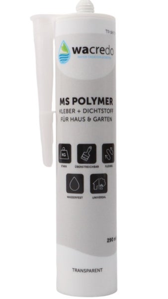 Wacredo MS Polymer Kleber und Dichtstoff für Haus und Garten, transparent, 290 Milliliter, überstreichbar, flexibel und wasserfest.
