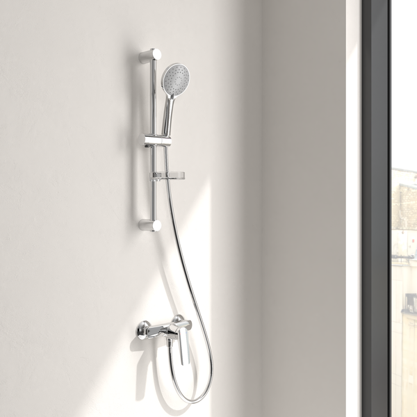 Villeroy & Boch Oasis Duscharmatur, Mischbatterie Dusche mit Rückflussschutz und Keramikkartusche, Einhebel-Duscharmatur für Aufputz Montage, rund, Chrom