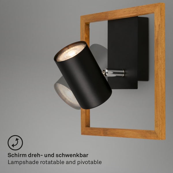 Spotlight, black, with wood, excl. 1xGU10/max. 9W