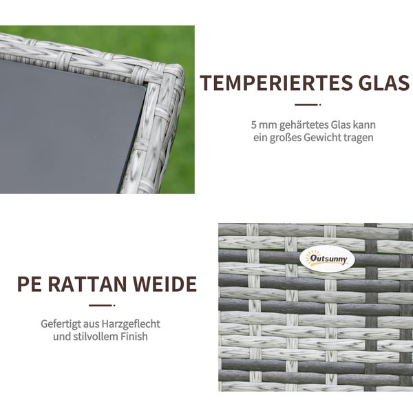 Outsunny Beistelltisch, 150L x 85B x 74H cm, Metall, Sicherheitsglas, Polyrattan, mehrfarbig