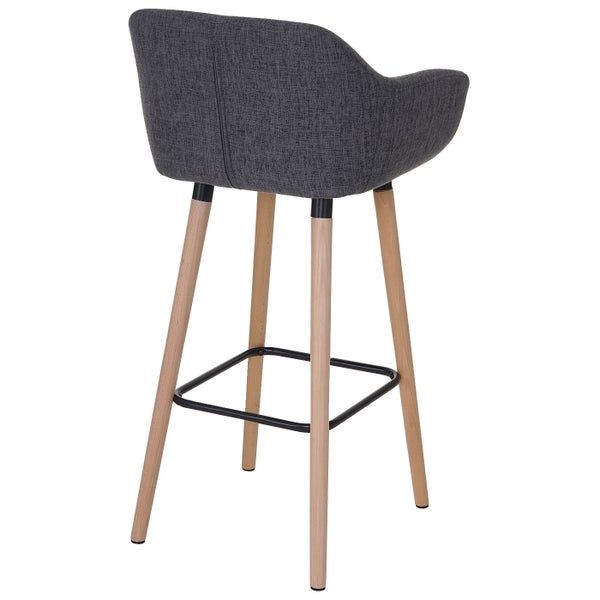 Barhocker mit Stoffbezug und Holzbeinen