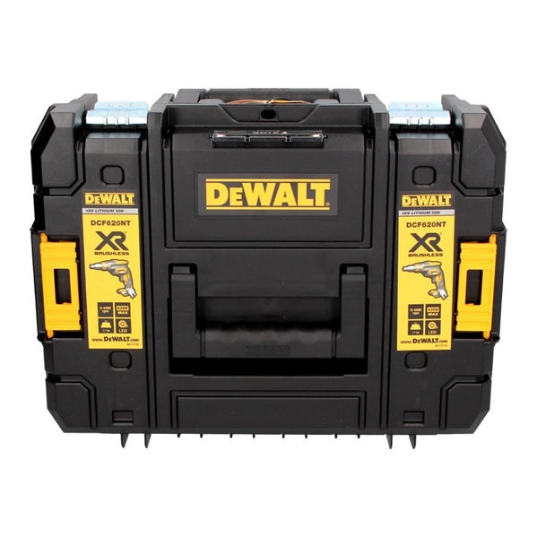 Schwarzer DeWALT Werkzeugkoffer TSTAK aus Kunststoff für 18 Volt Akku-Trockenbauschrauber DCF620NT, DeWALT Logo.