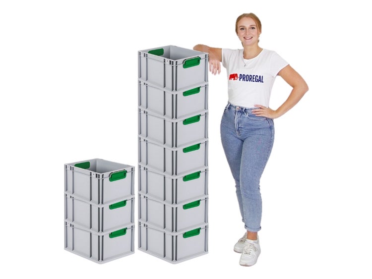 PROREGAL Eurobox Nextgen Color HxBxT 22 x 30 x 40 cm 20 Liter Griffe Grün Geschlossen Glatter Boden Eurobehälter Transportbox