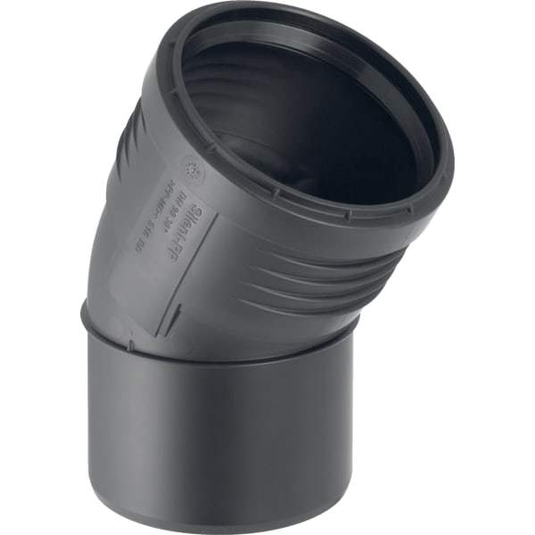 Geberit Silent-PP Bogen Nennweite 90, 30 Grad, dunkelgrau, aus Polypropylen.
