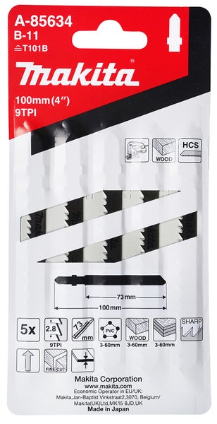 Makita Stichsägeblätter, 100 Millimeter, 5 Stück, geeignet für Holz und Kunststoff