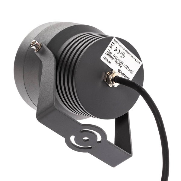 Lucande LED-Außenstrahler in Anthrazit, 20 Watt, Schutzart IP65, mit verstellbarem Montagebügel und Anschlusskabel.