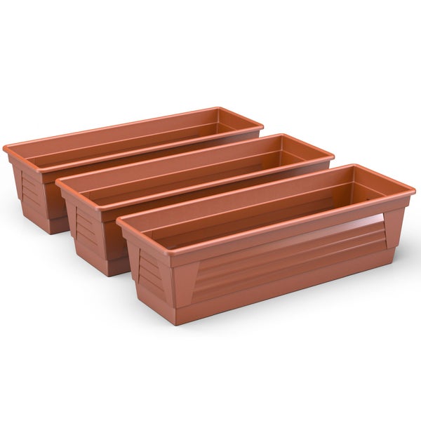 Plastard Blumenkasten 3er Set Terrakotta 80x21x17 cm Pflanzkasten Balkonkasten Pflanzkübel