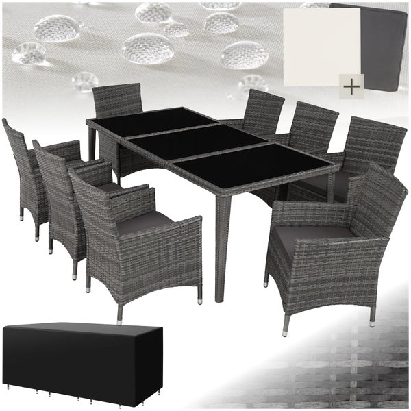 Rattan Sitzgruppe tectake Menorca 2 Bezugssets, inklusive Schutzhülle mit Aluminiumgestell grau