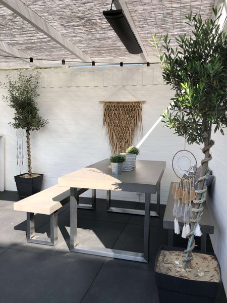 Novum Betontisch Set 3 teilig mit Edelstahlgestell 160x90 cm