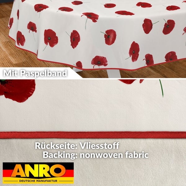 Tischdecke mit Mohnblumenmuster und Paspelband
