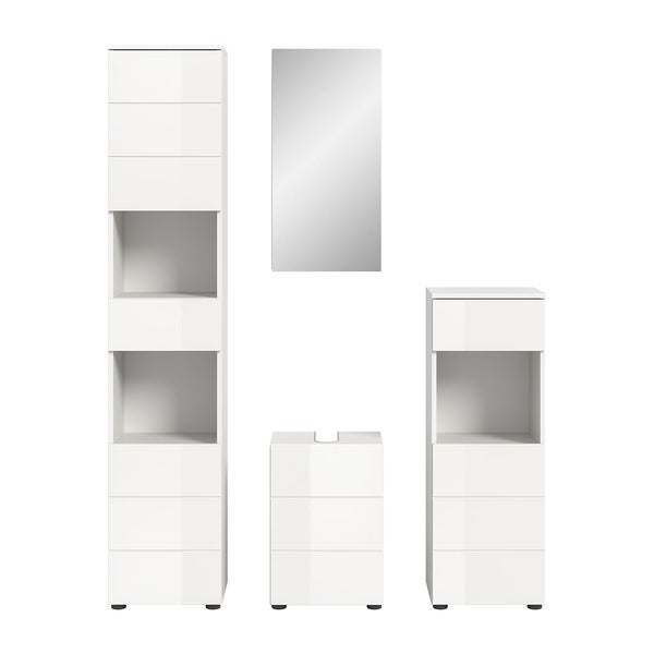 Vira Badmöbelset 4 Teile weiß Hochglanz, weiß. 144 X 34 X 190 cm