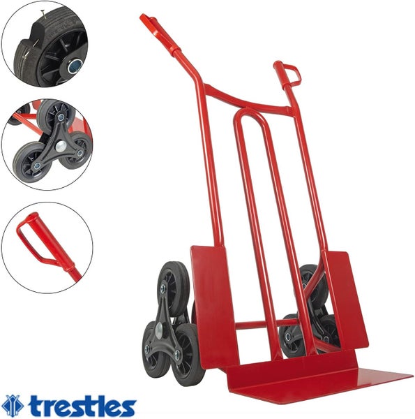 Sackkarre Trestles S01HS Stahl | Treppensteiger mit Sternrädern & 250 kg Tragkraft | Rot | Profi-Transportkarre Made in EU