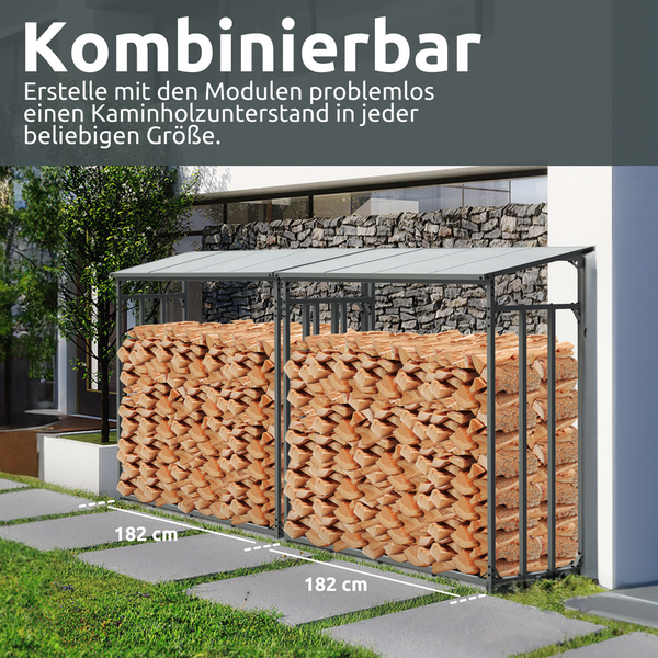 holz4home Kaminholzunterstand XL Metall für Außen 2,3mÂ³ 3,5SRM Anthrazit inkl. Ofenhandschuh