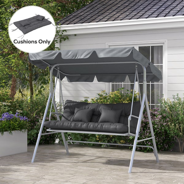 Outsunny 4er-Set Sitzkissen, 150x50 cm wasserabweisend Stuhlkissen mit Bindebänder, Geknüpftem Design 10cm dick Polsterauflage für Schaukel, Sitzpolster für Haus, Garten, Sofa, Dunkelgrau